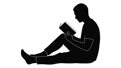 Silhouetted figure of a person deeply engrossed in reading a book