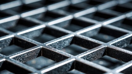 Metal Grid Close-up: Abstract Industrial Texture with Geometric Pattern and Metallic Surface for Design Applications