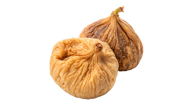 Dried figs placed on a transparent background.