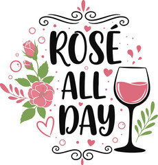 Fototapeta premium Rose all day wine and floral illustration