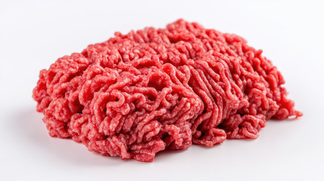 raw minced beef isolated on white background for burger preparation