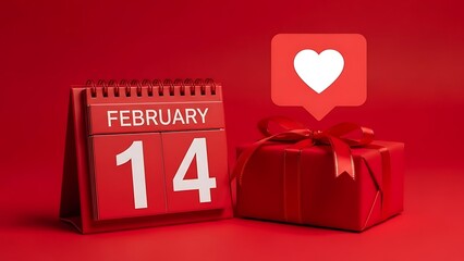 Valentine's day calendar with a special gift and a loving heart notification
