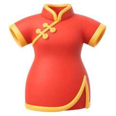 3D Chinese Female Traditional Clothes Icon on a White Background