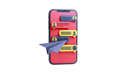 Smartphone with Chat Bubbles and Paper Airplane
