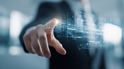 Man Interacting with Futuristic Digital Interface, Representing Innovation, Technology and Connectivity in a Modern Business Context