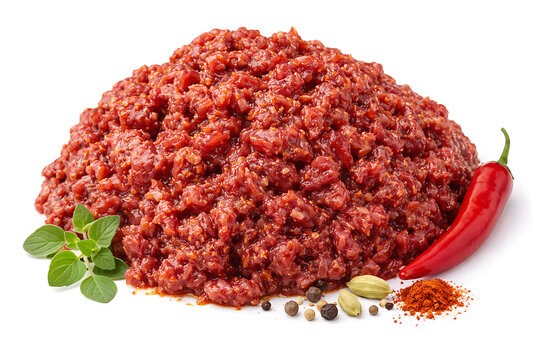 Kitfo (raw minced beef), spicy butter coating,