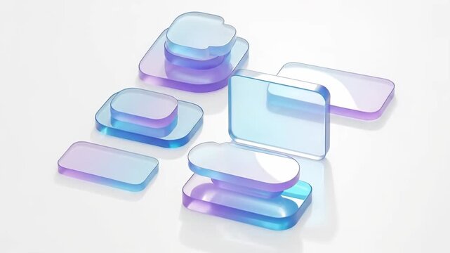 Translucent glossy 3D interface nodes connected in abstract network.