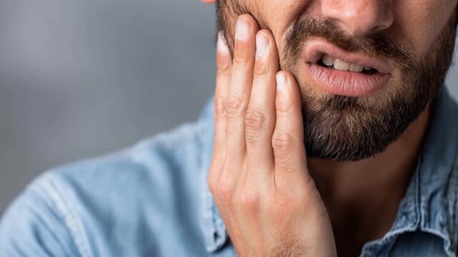 Man with toothache holding his cheek in pain