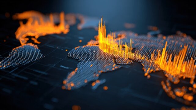 Global Data Visualization: A 3D Render of a World Map Displaying Information and Connectivity - Powered by Adobe