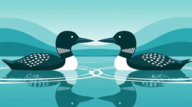 Loons Floating On Serene Waters With Mountain Background Vector Graphics Wildlife