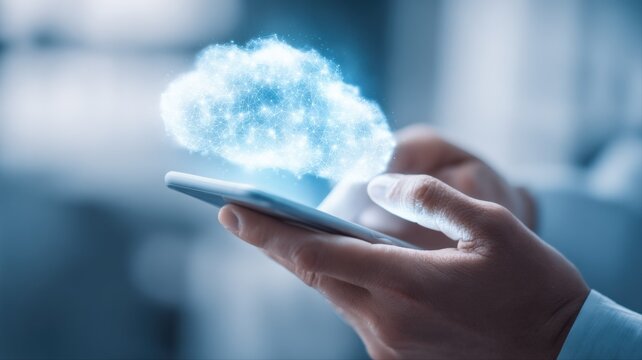Cloud Computing Concept: Person Using Smartphone with Cloud Storage, Technology and Connectivity - Powered by Adobe