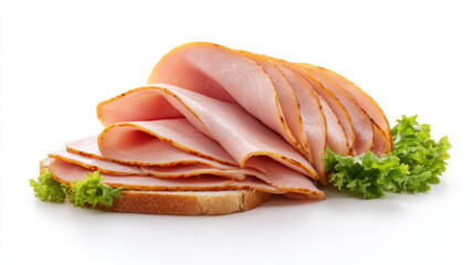 sliced turkey meat on white background for deli sandwiches