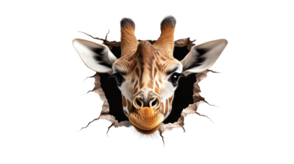 Giraffe Head Peeking Through Wall on Transparent Background
