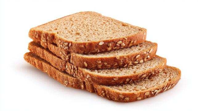 sliced whole wheat bread on white background