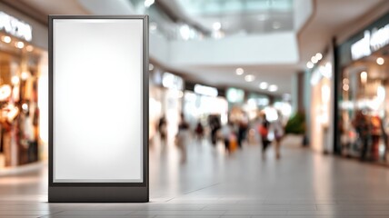 Obraz premium Blank Advertisement Display in Modern Shopping Mall, Ideal for Retail Promotion and Marketing Campaigns