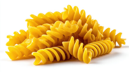 raw fusilli pasta isolated on white background