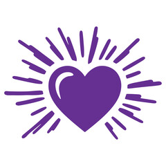 Vibrant purple heart with radiant sunburst design isolated on transparent background
