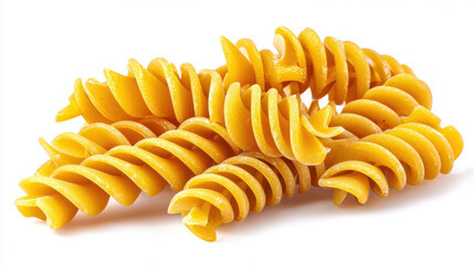 raw fusilli pasta isolated on white background