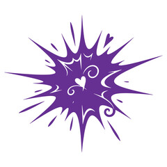 Vibrant Purple Starburst Design with Heart and Swirls Decorative Element for Art and Design Projects