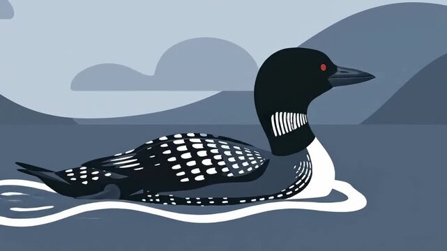 Loons Swimming On Water In An Animated Landscape Peaceful Waterfowl Scenes