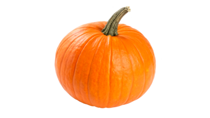 Bright orange pumpkin with a curved stem   isolated on transparent background cut out