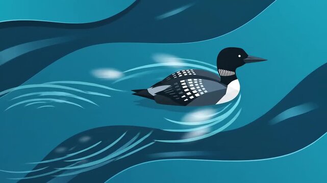 Loons Swimming Through Calm Waters In A Stylized Animated Style Vector Illustration