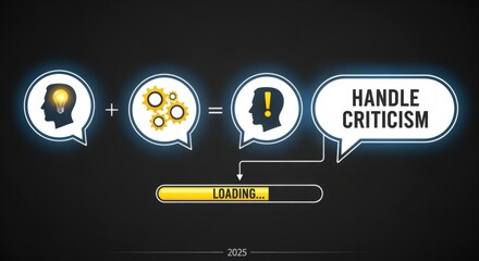 Illustration Depicting Idea Generation, Processing, and Successful Handling of Criticism, Visualizing Improvement and Solution Finding