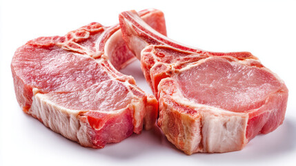 raw pork chops isolated on white background ready for cooking