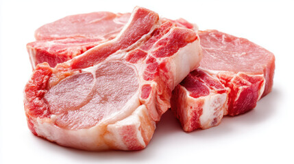 Fototapeta premium raw pork chops isolated on white background ready for cooking