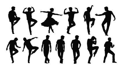 Fototapeta premium Silhouettes of dancers in various dynamic poses showcasing movement and artistry