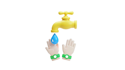 3D Cartoon Faucet Dripping Water Onto Hands