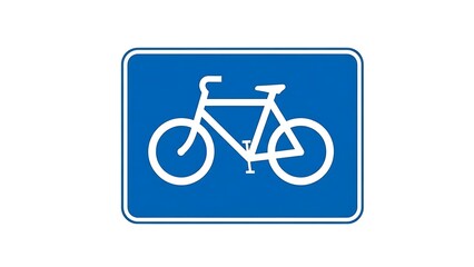 Fototapeta premium Blue bicycle lane sign with white bike symbol on road