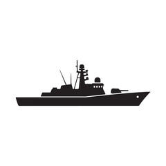 Silhouette of a modern naval warship isolated on a transparent background © Md Shariful islam
