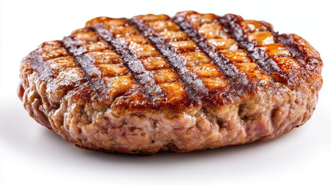 grilled burger patty on white background