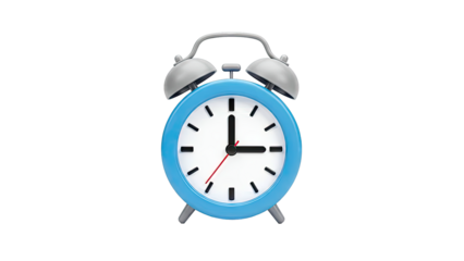 Blue Alarm Clock Showing 3 O'Clock on White