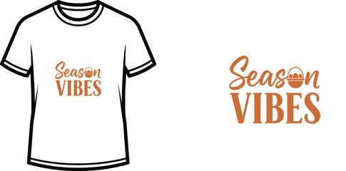 Typography t shirt design featuring the slogan "season vibes" in a combination of script and bold fonts with a small basket icon. isolated on transparent background