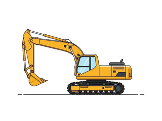 Detailed Illustration of a Yellow Excavator Perfect for Construction and Engineering Projects