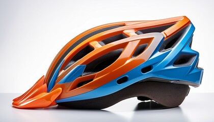 vibrant orange and blue cycling helmet isolated on white background for sports gear promotion