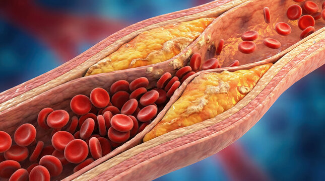 Illustration of Artery Clogged with Cholesterol and Blood