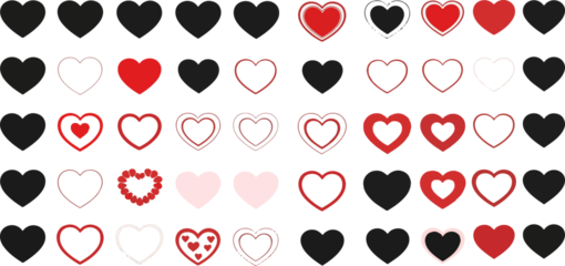 Colorful heart icons set isolated on transparent background
