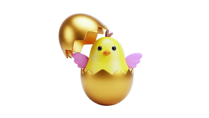 Cute Yellow Chick Hatching from a Golden Egg