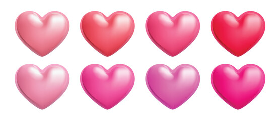 3D set of heart icons. Love symbol decoration. Gradient heart shape vector illustration.