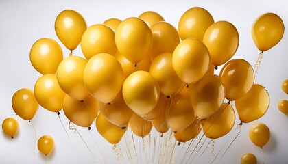 a cluster of vibrant yellow balloons floating against a white background ideal for celebrations