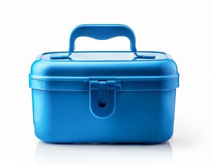 blue lunch box isolated on white background a container used to carry food for a meal typically to school work or on a trip