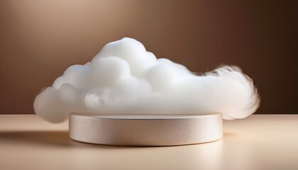 white cloud like foam podium floating above pearl surface dreamy soft product photography for beauty and wellness branding