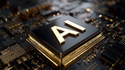 Artificial Intelligence Microchip With Glowing AI Letters
