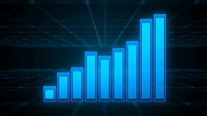 Blue digital bar graph representing growth and progress in a futuristic setting. Visualizing data trends for business analytics and financial forecasting - Powered by Adobe