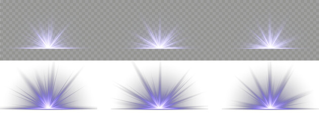 Vector illustration. Futuristic blue light PNG with transparent highlights, glow, sun rays and bokeh sparks. Luxurious design style. Vibrant blue sparkling light burst and starburst explosion effect.