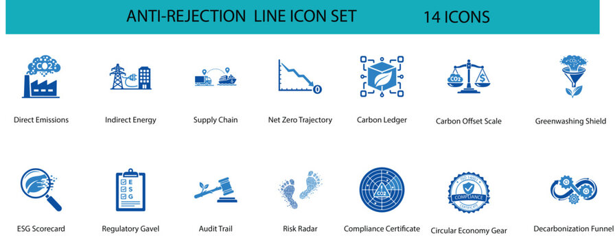 ESG Carbon Accounting Scope 3 Emissions & CSRD Compliance Icon Set