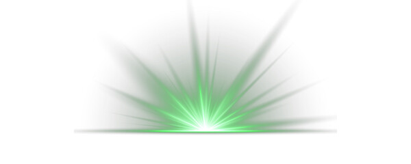 Luxurious design style. Glow bright light star, green sun rays, bokeh. Bright light explosion of...